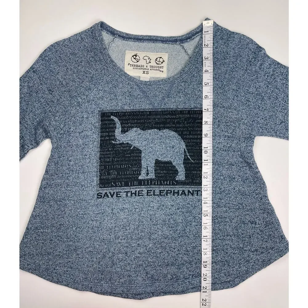 Threads 4 Thought Save the Elephants Recycled Long Sleeve Shirt Blue XS - Picture 8 of 8